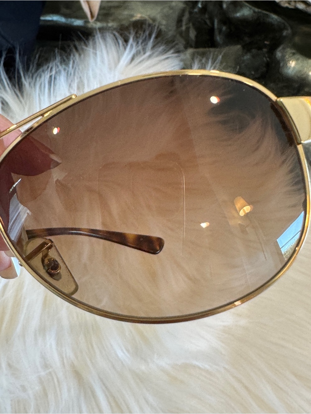 Ray-Ban Gold Frame Brown Aviator Sunglasses with Tortoise Shell Accents - Picture 6 of 11